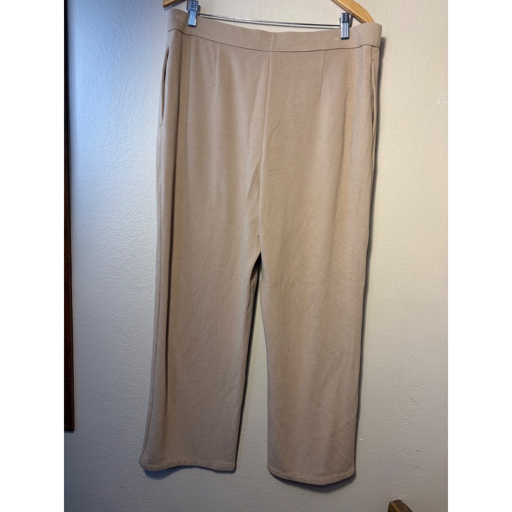 J. Jill Wearever Collection Tan Beige Ribbed Knit Wide Leg Pull On Pants Large